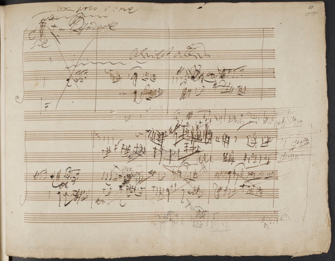 With manuscripts like these, no wonder there are so many different editions out there. (Manuscript for Beethoven's string quartet Op. 131.)